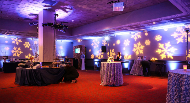 Snowflakes on the wall at corporate holiday party